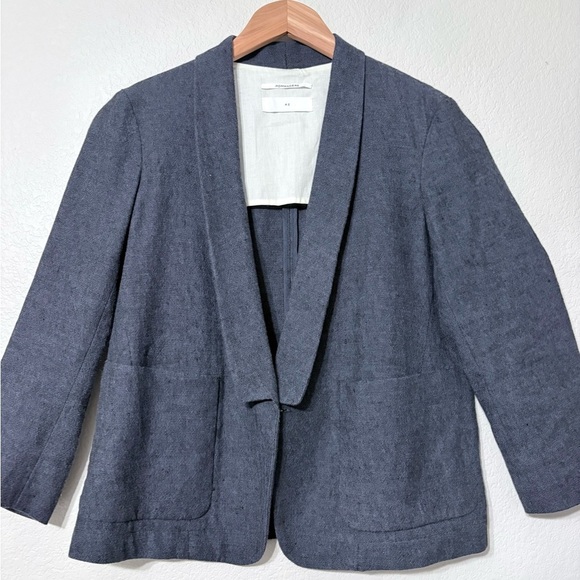 Pomandère Jackets & Blazers - Pomandere Linen Blend Boxy Womans Blazer Single Button Patch Pockets 3/4 Sleeves